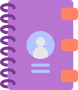 Agenda violet avec logo de contact bleu sur la couverture