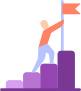 Character climbing purple stairs and planting an orange flag at the top