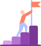 Character climbing purple stairs and planting an Orange flag at the top