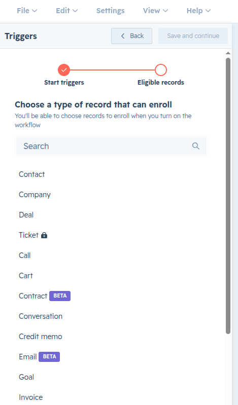 Selecting the workflow trigger object