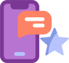 Téléphone violet avec logo de conversation orange et une étoile bleue